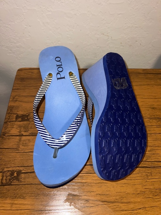 New Women’s Polo Ralph Lauren Blue Wedge Flip Flop Sandals Size 7B - Picture 6 of 6